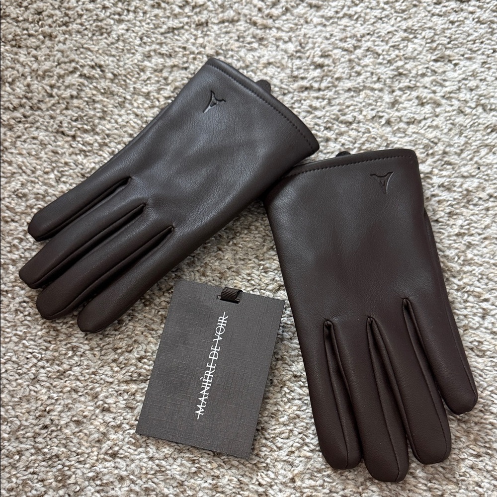 Maniere de voir brown faux leather gloves